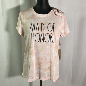 NWT Rae Dunn Pink Tie Dye Maid Of Honor Short Sleeve T-Shirt w/ Scrunchie
